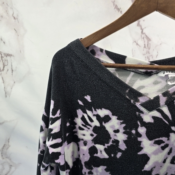 Athleta Sweatshirt Womens Small T Purple Coaster Luxe Printed V Neck Tie Dye - Picture 2 of 13